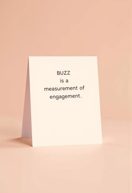 Affirmation card that say "BUZZ is a measurement of engagement", in soft-peach and off-white