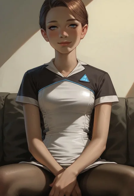score_9, score_8_up, score_8_up, godrays,1girl, living room, blush, sweat, expressiveh, used, sitting, sexy legs, sexy pose, thigh gap, legs apart, happy, pantyhose,  medium breast, petite body, skinny, 1girl, short hair, brown hair, blue eyes, lips, dress, pants, short sleeves, gentle smile, dynamic angle, lifting skirt up