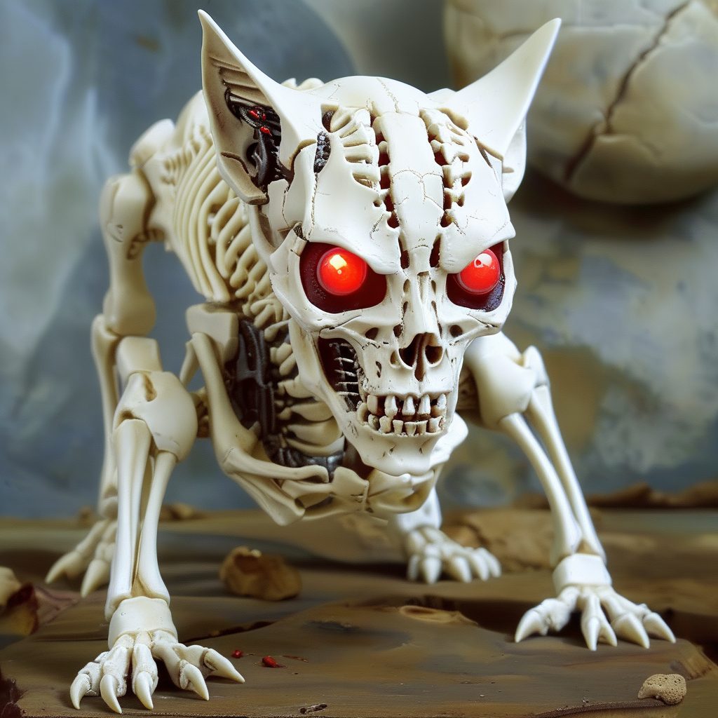 bonex bone cyborg cat, red eye<lora:bonex:1>