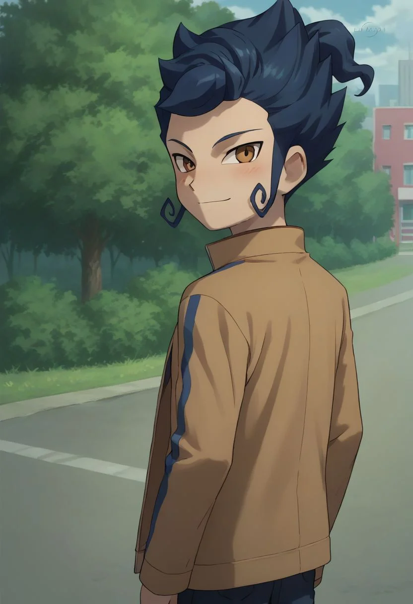score_9, score_8_up, score_7_up, source_anime, highly detailed, 1boy, solo, male_focus,
victor_ina, 1boy, blue hair, male focus, jacket, open jacket, open clothes, brown eyes,
outdoor, street, back, looking back, blush, smile,