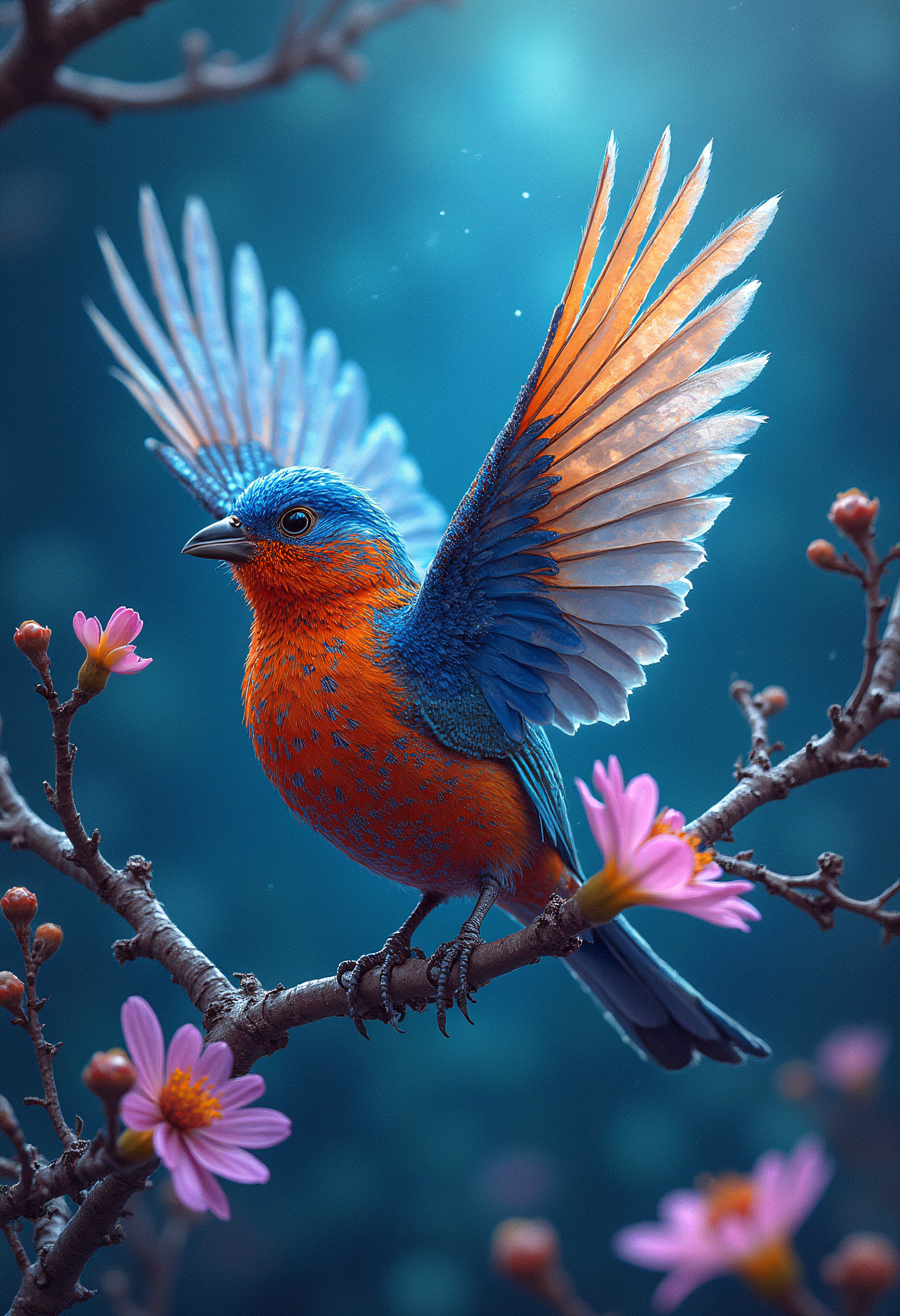 Lazuli bunting dream, surreal, vibrant, 8k
