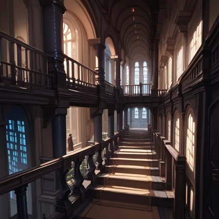 score_9, score_8_up, score_7_up, score_6_up, jedi temple, star wars, scenery, stairs, window, no humans, shadow, night, railing, building, indoors, hallway, archive, archives