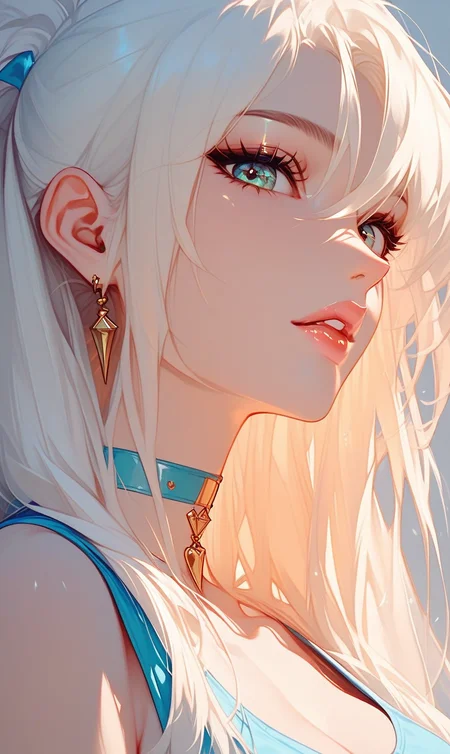 score_9, score_8_up, score_7_up, score_6_up, score_5_up, score_4_up, illustration of a girl with an unusual look is shown in this depiction, 1girl, solo, looking at viewer, choker, parted lips, long hair