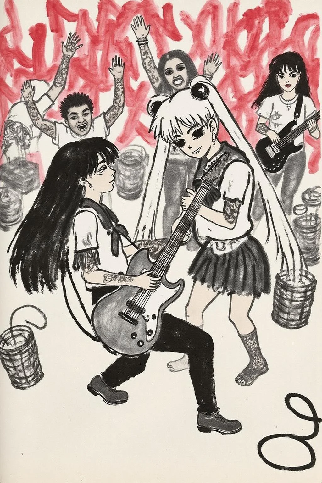 qbs1 ink wash painting
punk sailor moon playing a guitar at a heavy metal mosh pit, tattoos, pearcing. <lora:qbs1_cap_d6a3e12:1.0><lora:818431796929728265:0>