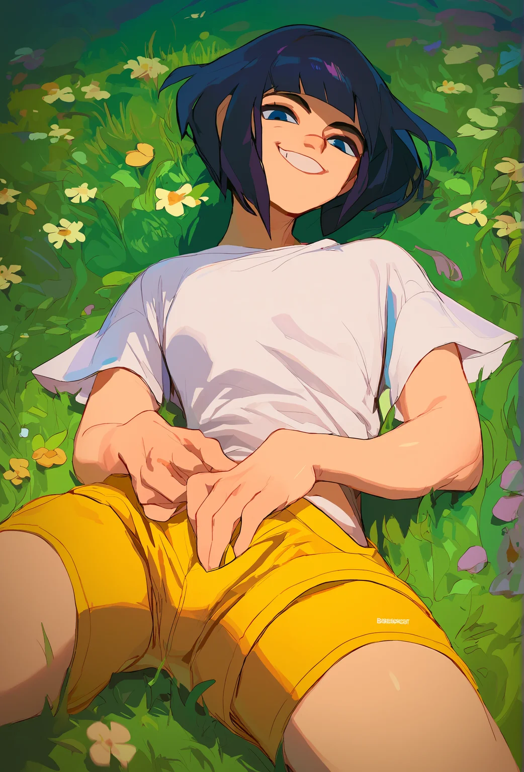 score_9, score_8_up, score_7_up, score_6_up, score_5_up, score_4_up, outdoors, grass, BREAK
<lora:brekkist_style_ponyXL_v2.2:1> brekkiststyle, 1girl, solo, looking at viewer, smile, bob cut, yellow shorts, white shirt