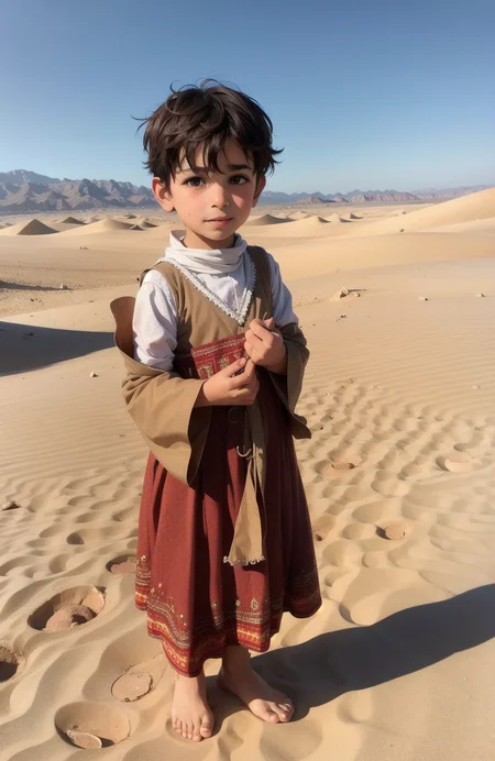 syrian boy, desert, in traditional clothes