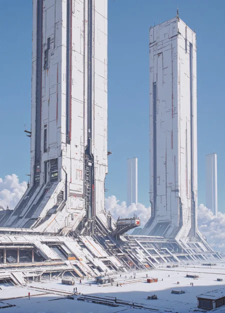<lora:ck-Sci-Fi-Concepts:0.7>, in the style of ck-sfc, On a bright, crisp day, Artemis Station gleams in the winter sunlight. The massive white towers reflect the clear blue sky, their smooth surfaces catching rays of sunlight that bounce off the fresh snow covering the ground. The environment feels almost serene, with no wind, just a light dusting of snow gently falling from the sky. The snow at the base of the towers is untouched, forming pristine, sparkling blankets, while the top of each tower shimmers with a slight frost that has settled on the steel. The station's lights are a soft blue, contrasting gently with the whiteness of the structures. In the distance, other white towers fade toward the horizon, creating a sense of endlessness. The camera is positioned at eye level, allowing for a calm, picturesque view of the station. This setting conveys the stillness and purity of winter, with the brilliance of the white towers bathed in natural light.
<lora:ck-nc-luminal-genesis:0.8>
<lora:test2:0.8>
<lora:flux.1_lora_flyway_Epic-detail_v2:1>