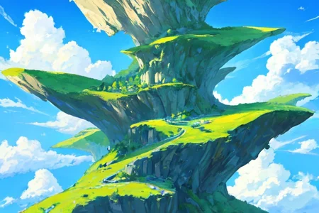 Green fantasy sky with blue clouds
