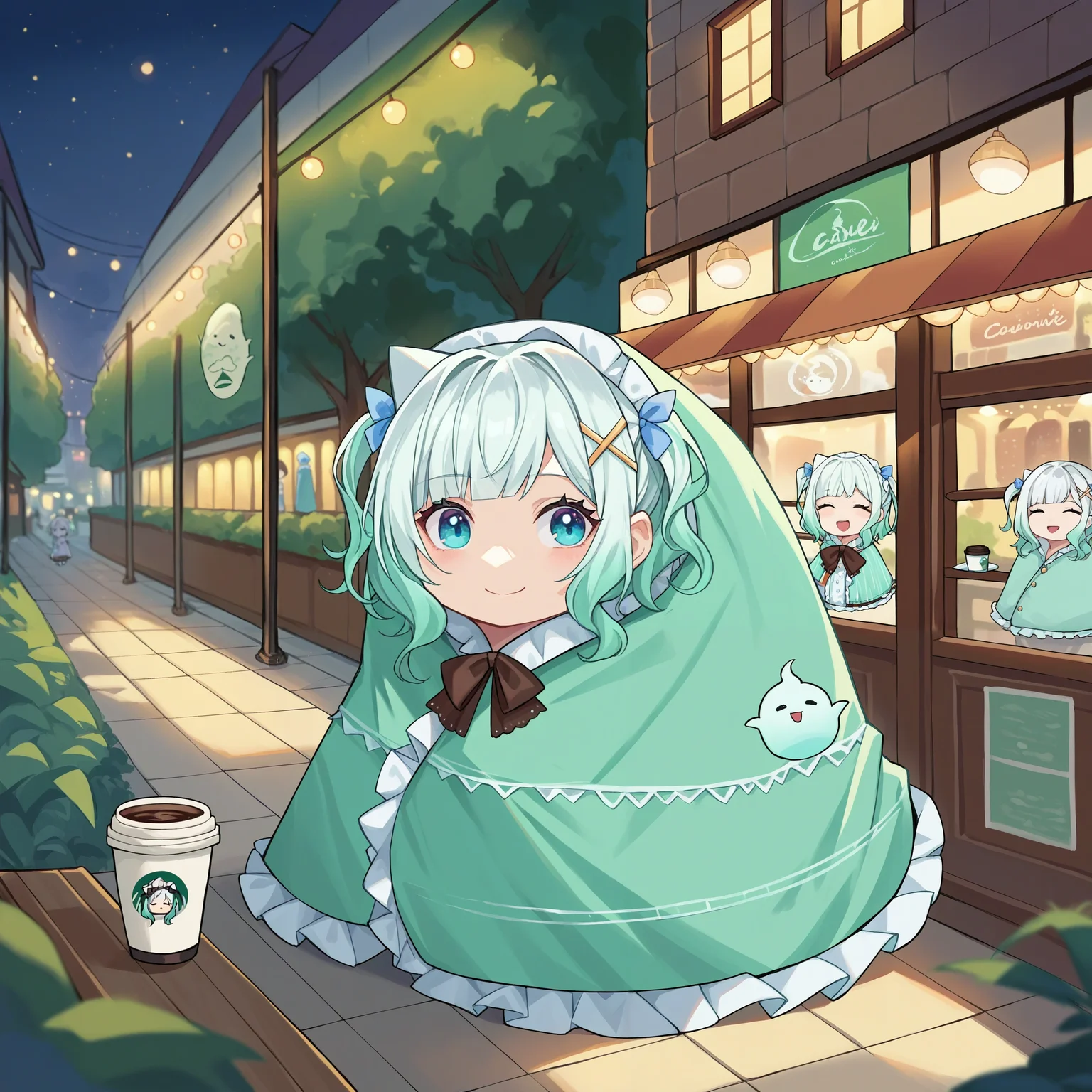 score_9, score_8_up, score_7_up, source_anime,
1girl, comfyblanket, chibi, blanket, smile,
mint fantome \(frilly\),
cafe, lights, coffee cup, ghost, scenery
<lora:concept_comfyblanket-pony-rls:1> <lora:char_mintfantome-v2-pony_1_res:1>