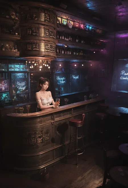 ,ruanyi1098,bar \(place\),neon lights,<lora:1098 bar_v1_pony:1>, score_9,score_8_up,score_7_up,,8k,1girl,solo,,