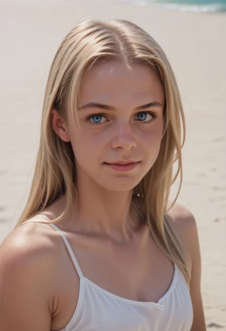(Score_9,score_8_up, score_7_up:1.6),(source_anime:1.5),(rating_safe:1.5), (Ckukri:1.3),(( in beach)),(1girl,blonde long hair,blue eyes :1.3),high definition, 35mm,( detalled:1.5), focused, detailed face