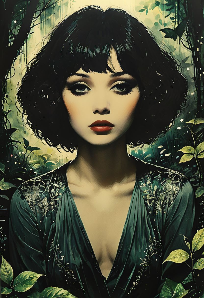 illustration with watercolor pen and fine tip pen to focus an enchanted garden portrait, digital watercolor painted, ultra-realistic and stunning portrait, style of Jeremy Mann, A secret garden full of fantastical plants, wide long shot, perfect masterpiece, impasto painting, gorgeous foreground lighting only, glamorous , fantasy illustration, sparks, shiny, grainy, noisy, 16k, digital media, over-exaggeration, masterpiece, breathtaking intricate detail, soft shading, magical fantasy artwork, breathtaking intricate detail.