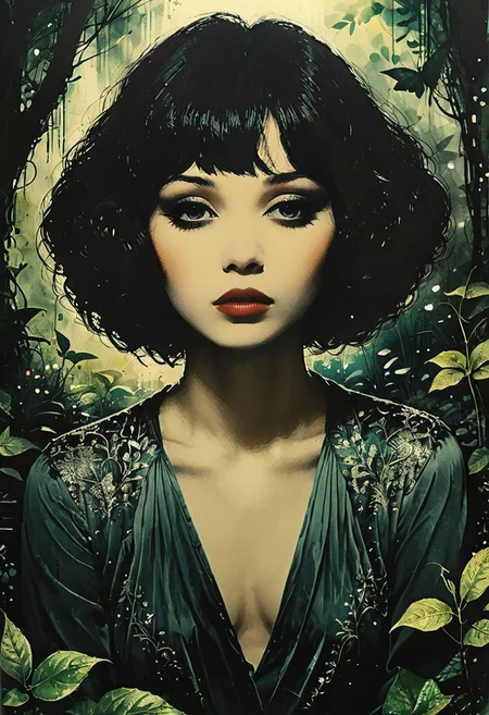 illustration with watercolor pen and fine tip pen to focus an enchanted garden portrait, digital watercolor painted, ultra-realistic and stunning portrait, style of Jeremy Mann, A secret garden full of fantastical plants, wide long shot, perfect masterpiece, impasto painting, gorgeous foreground lighting only, glamorous , fantasy illustration, sparks, shiny, grainy, noisy, 16k, digital media, over-exaggeration, masterpiece, breathtaking intricate detail, soft shading, magical fantasy artwork, breathtaking intricate detail.