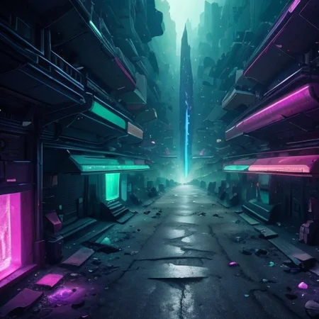 a cat whose omnipotent powers sits in a cyberpunk street, collide.highest quality, enhanced quality, creative, beautiful, vibrant, masterpiece, 8k, amazing details, amazing quality, amazing artist, sharp edges, detailed textures, full view, atmospheric lighting, amazing visuals, crystals fantasy, crystals, crystal, bg_imgs, cyberpunk, neon lights, science fiction, view from above,