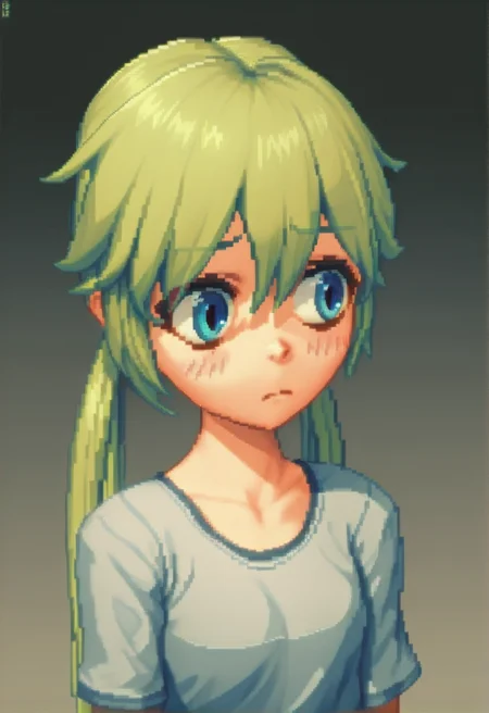 source_anime, score_9, score_8_up, score_7_up, score_6_up, score_5_up, score_4_up, 1 girl, solo, <lora:Io_Ichimonji_from_LiL_PonyXL:0.8>, long hair, low twintails, twintails, hair between eyes, blush, <lora:cone:0.8> c0ne, pixel art,(At the Treetop Hideaway, Designing a website),