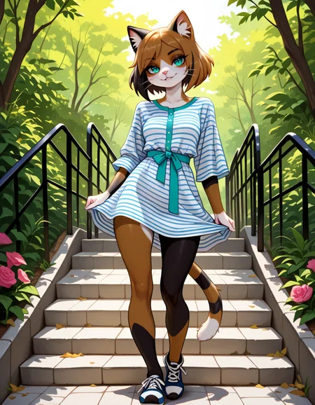 masterpiece, best quality, very aesthetic, absurdres,
outdoors, casual,
full body, standing, posing,
seductive smile, parted lips, long eyelashes,
<lora:Kawa_v01_NAIXL:1>
K4w4,1girl,solo,furry,furry female,cat girl,short hair,multicolored hair,cat ears,aqua eyes,slit pupils,snout,animal nose,whiskers,body fur,two-tone fur,cat tail,striped tail,