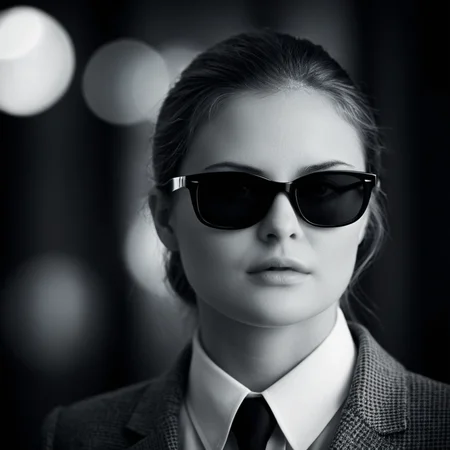 cinematic film still of <lora:add-detail-xl:0.1>1
<lora:detailed:0.2>
<lora:perfection style:0.2>
<lora:eyetune:0.5>
<lora:xl_more_art-full_v1:0.3>
<lora:Ron Fricke style:0.3>
<lora:Unreal Engine style:0.1>
<lora:TeethXL:1>
<lora:infrared photography style:1>
<lora:Chiaroscuro Lighting Style:0.3>
infrared (IR) photography a woman with glasses and a tie is looking away,solo,1boy,closed mouth,monochrome,greyscale,male focus,glasses,sunglasses,portrait,realistic , movie themed, sharp, detailed, epic cinematic photography, artistic, dramatic light, cinematic style, film style, infrared photography style, shallow depth of field, vignette, highly detailed, high budget, bokeh, cinemascope, moody, epic, gorgeous, film grain, grainy