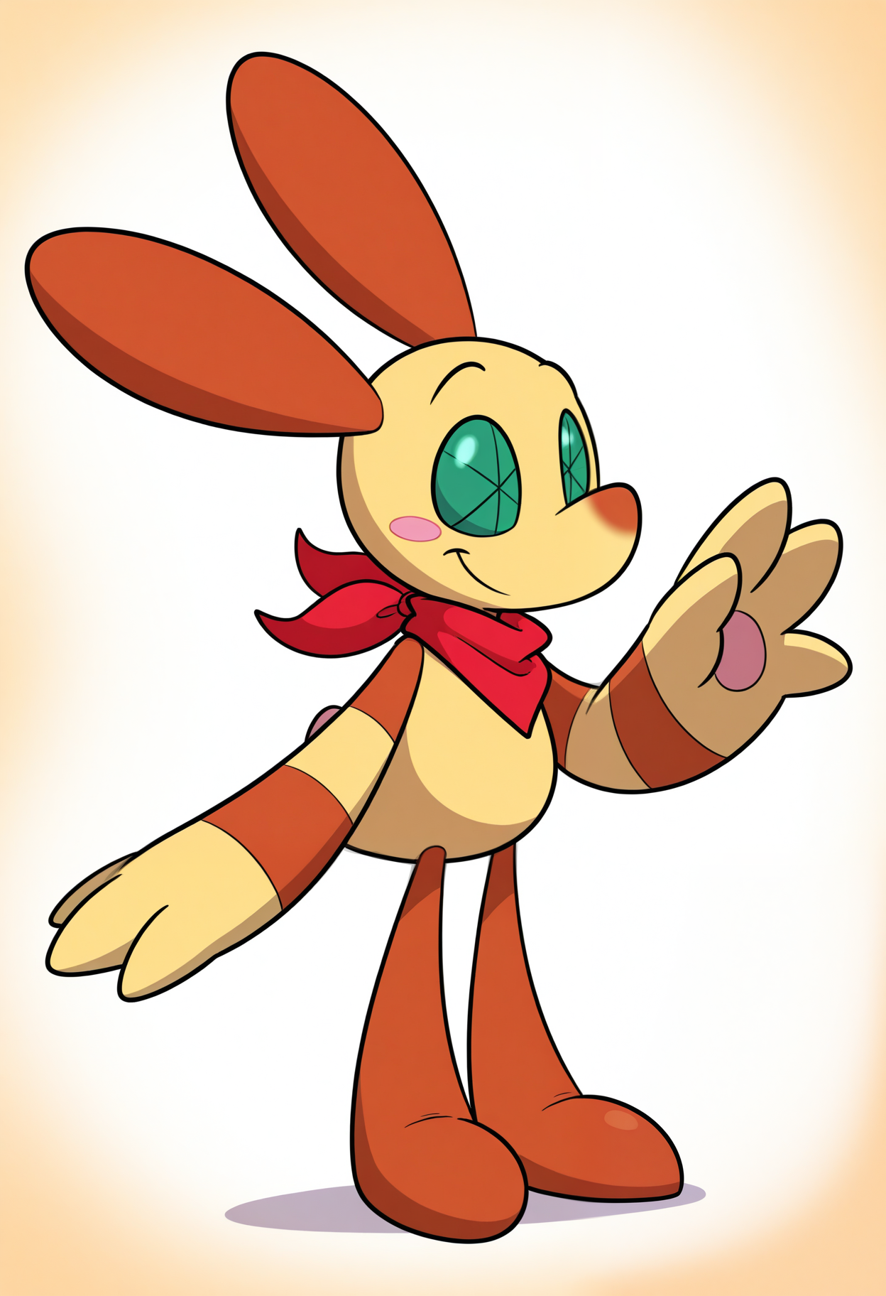 masterpiece,best quality,amazing quality, 1boy, solo, p0pk4, creature, green eyes, detached legs, red bandana, full body,