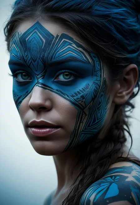 mysterious silhouette of a tribal woman, jungle, (blue warpaint over eyes only), goddess, alluring, by Minjae Lee, Carne Griffiths, Emily Kell, Steve McCurry, Geoffroy Thoorens, Aaron Horkey, Jordan Grimmer, Greg Rutkowski, amazing depth, double exposure, surreal, geometric patterns, intricately detailed, bokeh, perfect balanced, deep fine borders, artistic photorealism , smooth, great masterwork by head of prompt engineering <lora:add-detail-xl:2> <lora:Double_Exposure:0.5>