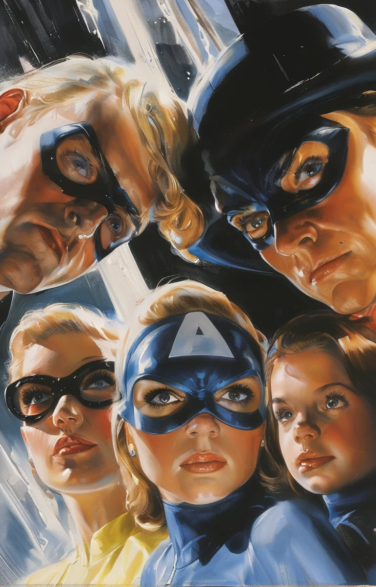 masterpiece,best quality,<lora:tbh234-sdxl:0.9>,illustration,style of Alex Ross portrait of family