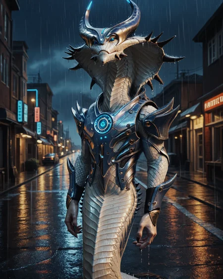 score_9, score_8_up, score_7_up, rating_questionable, intricately detailed,
<lora:Viper_King_XCOM_2:0.8>,
1boy(v1per_king, sp1key_armor, thigh up focus, reptilian, white scales, black spikes, solo, looking at the viewer),
rain, wet street, wet, science fiction city, futuristic buildings, high rises, on a road, at night, darkness, rainfall, dark theme,
depth of field, detailed background,
<lora:ral-chrosc-clr:0.5>, ral-chrosc-clr,
<lora:Expressive_H:0.5>, expessiveH,
<lora:xl_more_art-full_v1:0.3>,
<lora:add-detail-xl:0.3>
