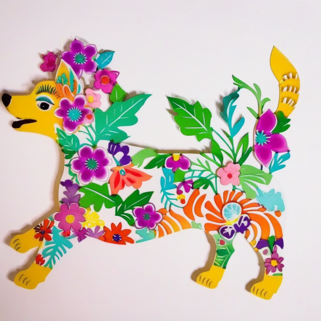 an image of  colorful dog,flowers,grass, solid white  background,SP_CN_PPC,paper cutting<lora:0204_paper_cutting-checkpoint-5000:1.0>