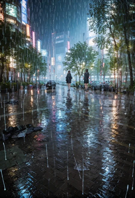 ,ruanyi0935,night,puddle,rain,water,<lora:0935 rainstorm_v1_pony:0.8>, score_9,score_8_up,score_7_up,,8k,1girl,solo,,