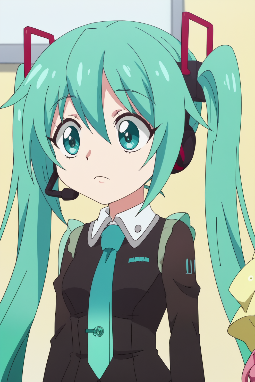 anime screencap, rating safe, Miku Hatsune, upper body <lora:Jashin-chan_Dropkick-Miku_Hatsune-PDXL:0.8>