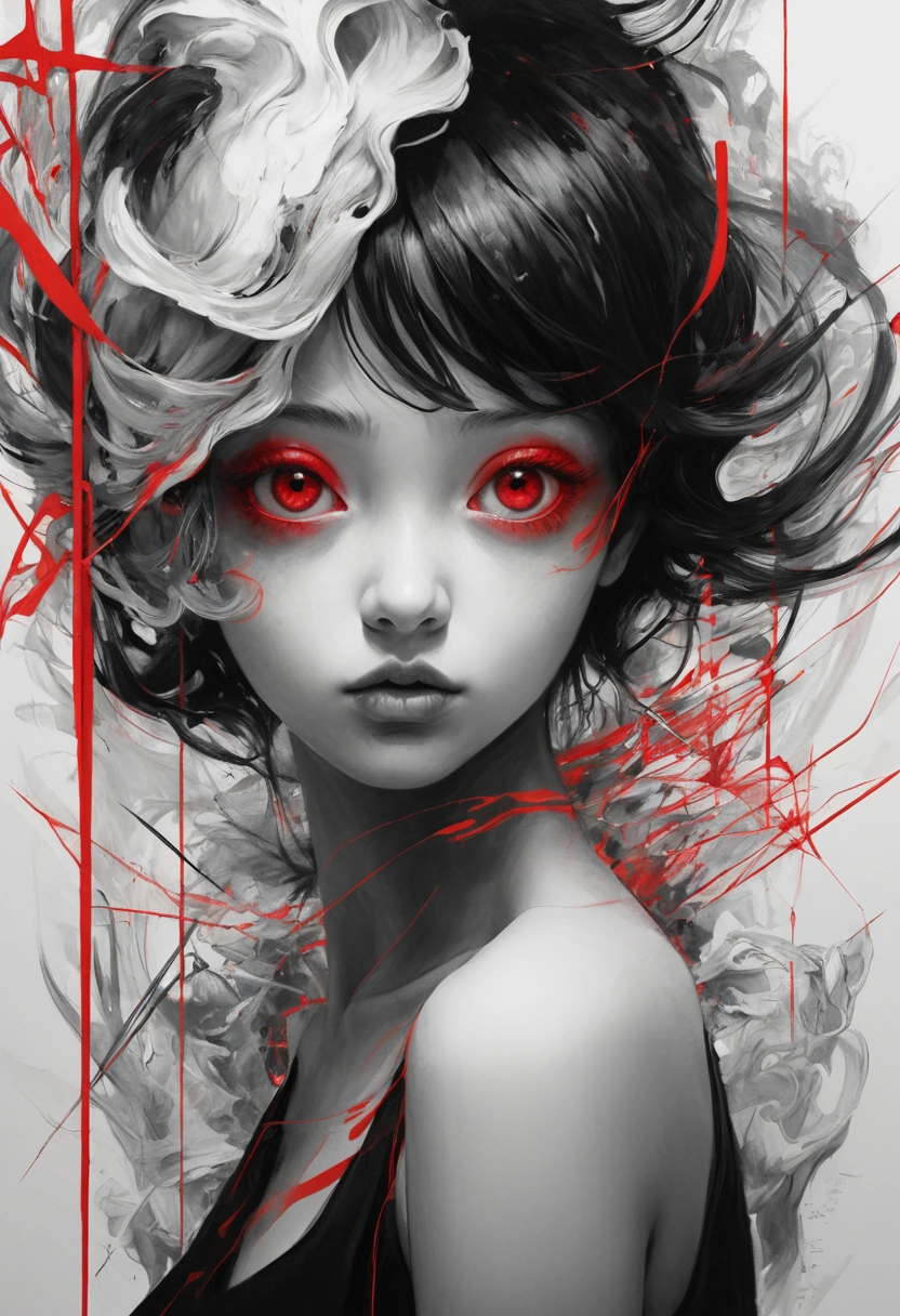 gaze, illustration, black white and red