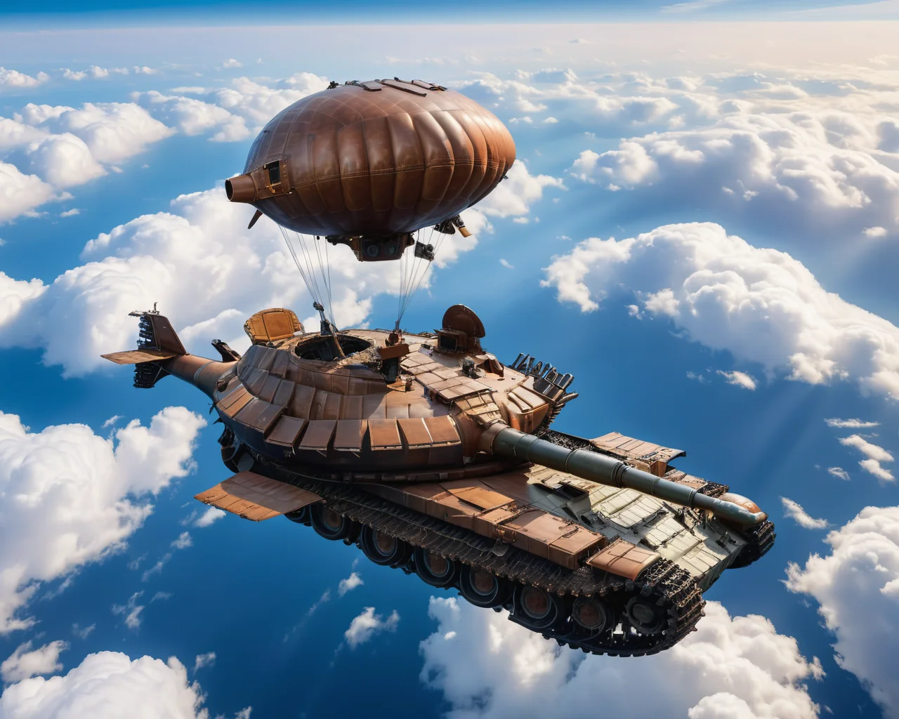 a blimp in the shape of a ((vtnktnk tank):1.0) high in the sky, dslr, 8k, beautiful, (perfect faces), hyper realistic <lora:vtnktnk_SDXL_v1_32-000015:1>