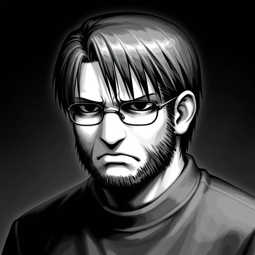 monochrome, 1boy, toshiaki, greyscale, male focus, solo, glasses, facial hair, beard, upper body, frown, simple background
masterpiece,best quality,amazing quality,very aesthetic,absurdres,newest,
<lora:StS-Illustrious-Detail-Slider-v1.0:1.5>, <lora:99coins_toshiaki_05:1>