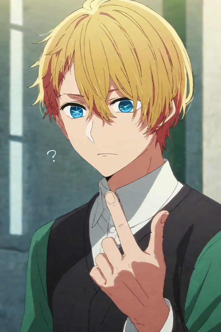 score_9, score_8_up, score_7_up, score_6_up, score_5_up, score_4_up, BREAK source_anime, anime screencap, anime coloring, , , , depth of field, 1boy, solo, male focus, <lora:aquamarine_hoshino_pony:0.9>, aquamarine_hoshino, , , science fiction science fantasy, One hand raised, signaling a question, <lora:sdxl_lightning_8step_lora:1>