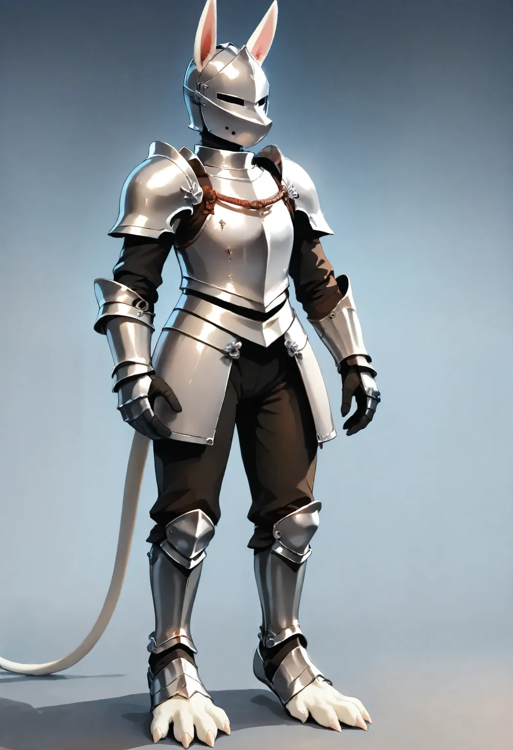 freyac, female, white fur, tail, knight, armor, metal armor, helmet, black clothing, short snout, standing, full body, three-quarter_view, from front, dark background, solo, 1girl, white tail,
, <lora:Freya11b s97:1>