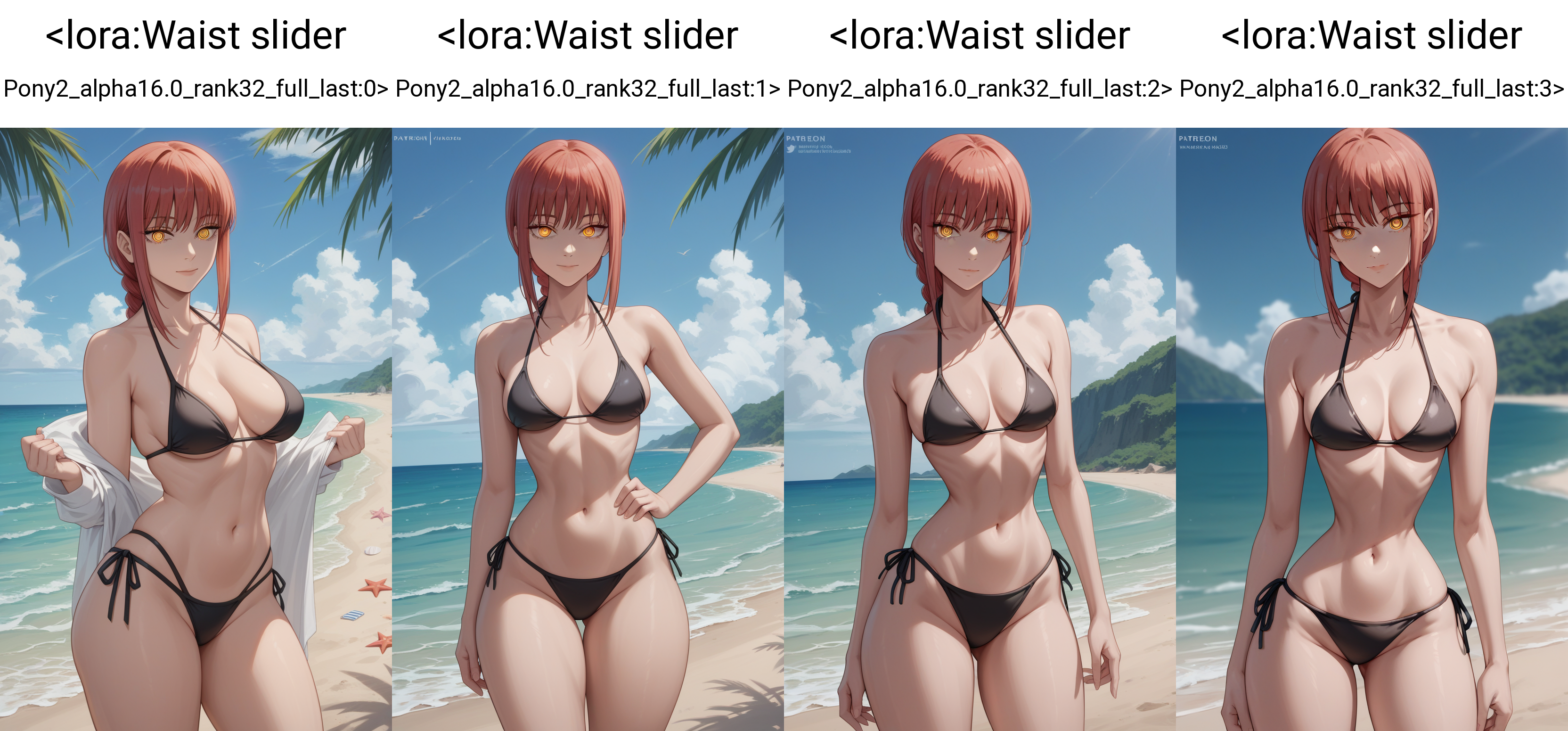 score_9, score_7_up, 1girl, makima \(chainsaw man\), bikini, beach, standing, looking at viewer,  thick thighs,    <lora:Waist slider Pony2_alpha16.0_rank32_full_last:0>