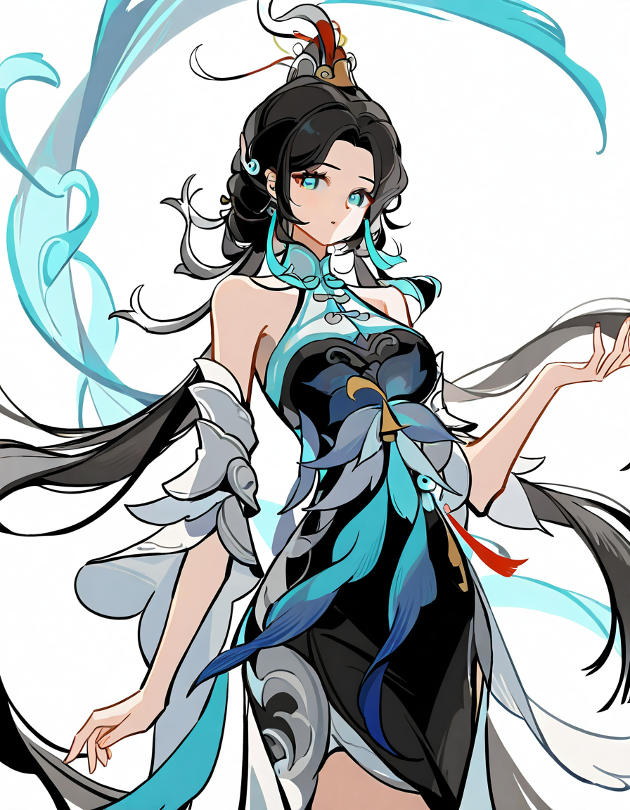 baiheliang,1girl,solo,looking at viewer,simple background,white background,cowboy shot,<lora:baiheliang-000012:1>,<lora:yinlv:1>,, masterpiece, best quality, very aesthetic, absurdres,newest, incredibly absurdres,