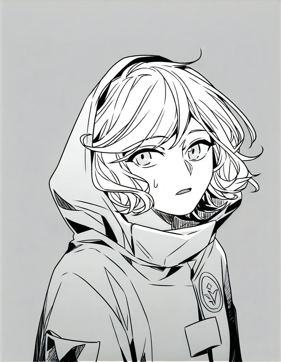 lamiya,anotherstyle,1girl,solo,monochrome,greyscale,hood,grey background,short hair,bangs,looking at viewer,parted lips,hatching \(texture\),swept bangs,open mouth,<lora:lamiya_noob>,
masterpiece,best quality,very aesthetic,absurdres,