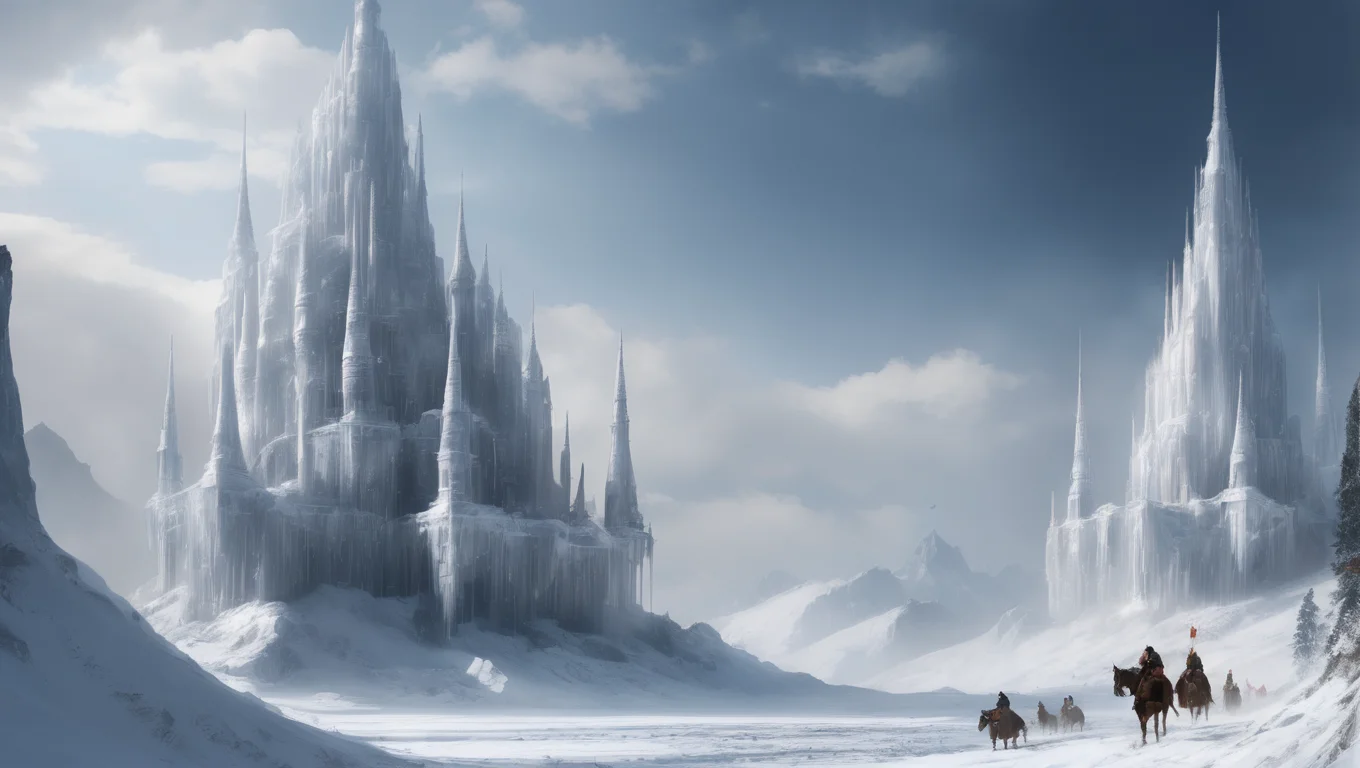 A massive structure carved from ice and snow, its spires reaching toward the heavens. The wind carries haunting melodies through its halls.
,masterpiece, best quality, amazing quality, very aesthetic, absurdres, scenery, official art