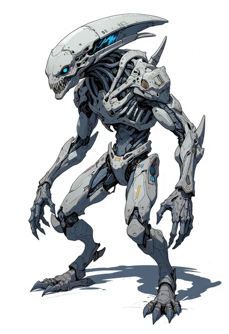 anime, Alien monsters,game boss, game monster,(((simple background, white background))),White metal shell,
detailed anime style,flat style,full body,2d game art,(masterpiece:1.2), best quality,[[gradient,colorful]],
[[Sophisticated Gray, Makoto Shinkai Style,light,less shadows,shining]],cel shading style, 
(oil and watercolor painting:0.2),