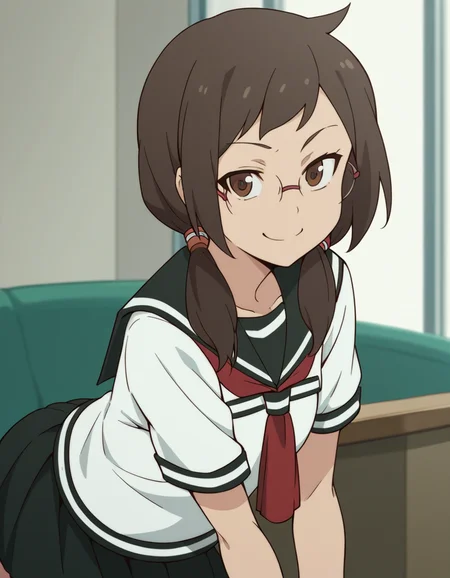 score_9, score_8_up, score_7_up, source_anime, <lora:kotoha-isone-hnu-ponyxl-lora-nochekaiser:1>, kotoha isone, brown hair, twintails, brown eyes, glasses,, skirt, school uniform, serafuku,, indoors, bent over, smile, smug, looking at viewer, solo,, cowboy shot, dutch angle