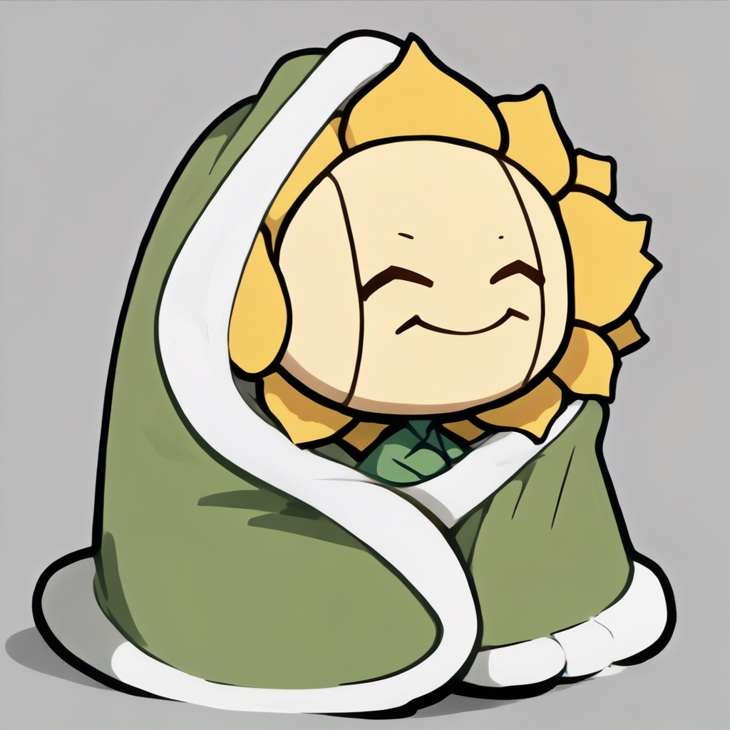 score_9, score_8_up, score_7_up, source_anime, <lora:CozyBlanket_pdxl_Incrs_v1:1.05> blanket, under covers, chibi, <lora:SunfloraPKMN-pdxl:1> sfl0r, pokemon \(creature\), no humans, yellow flower, closed eyes, smile, closed mouth, simple background