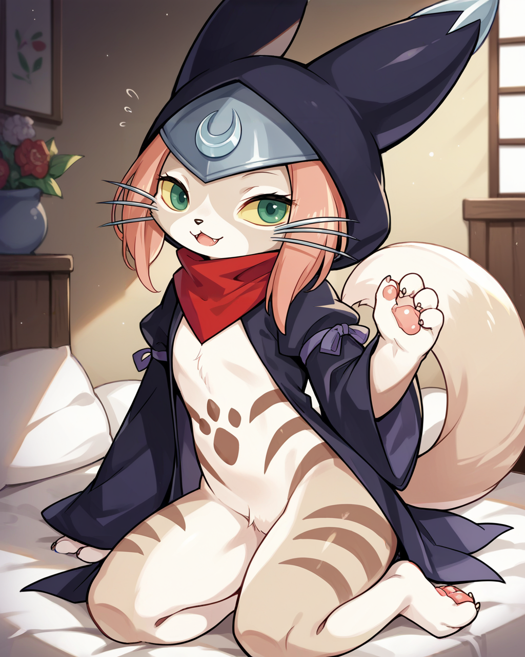 score_9, score_8_up, score_7_up, source_anime, solo, 1girl, furry, tsukino \(monster hunter stories\), in a hotel room, roe, <lora:last-000001:1>