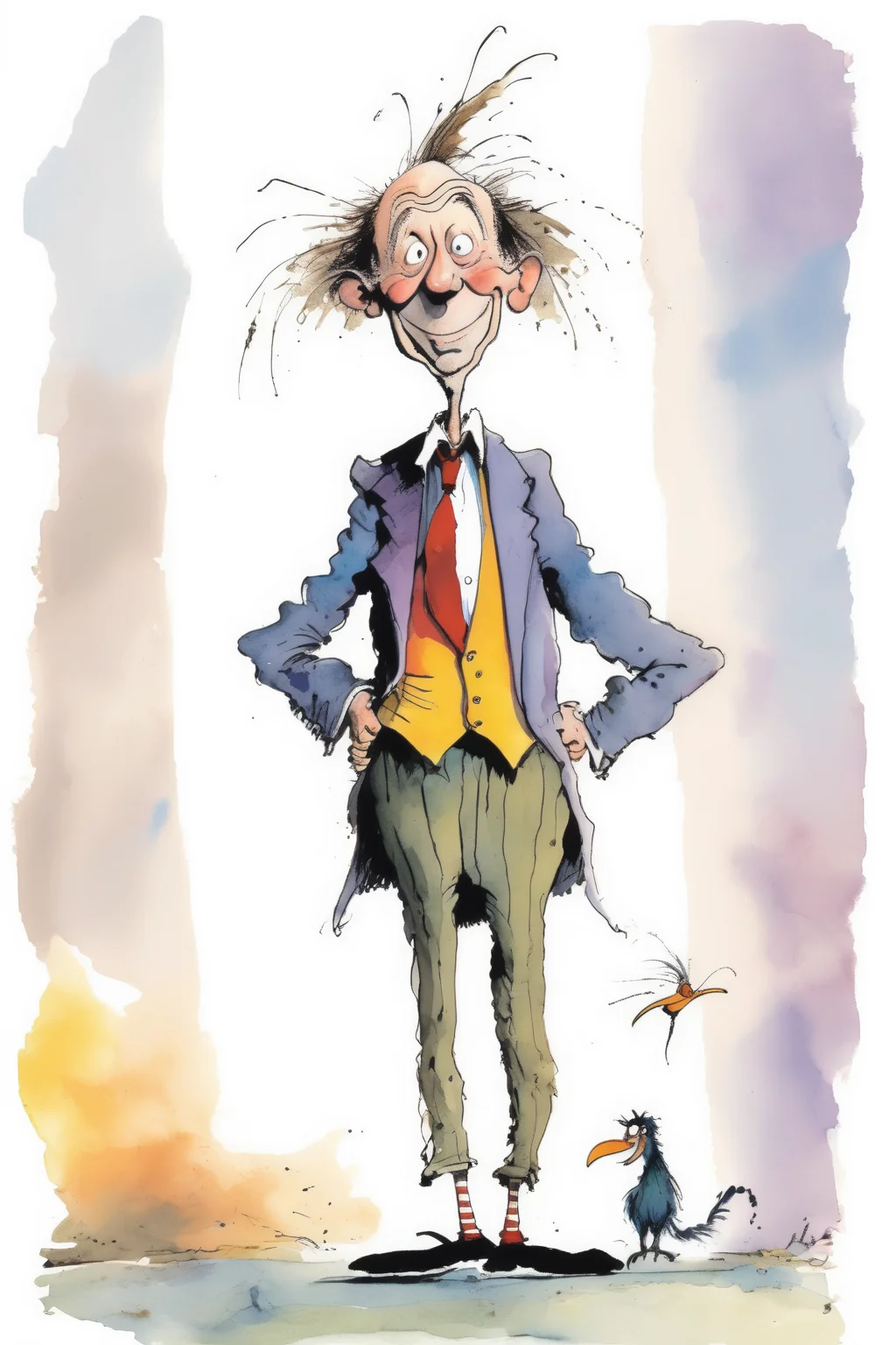 <lora:Quentin Blake Style:1>Quentin Blake Style - A full color illustration of a very proud man in the style of Quentin Blake