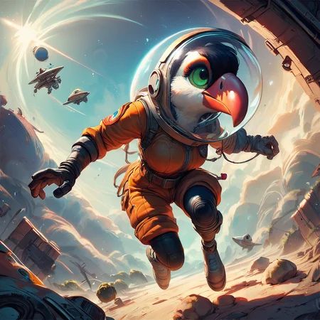 score_9, score_8_up, score_7_up, score_6_up,fscore_9, score_8_up, score_7_up, source_furry, anthro, toucan, female, ourdoors, space pirate, sci-fi, space, running, planetside, adventures, cosmos, rover, spacesuit, detailed, <lora:Anthro_birds_for_pony_-_2:0.9>