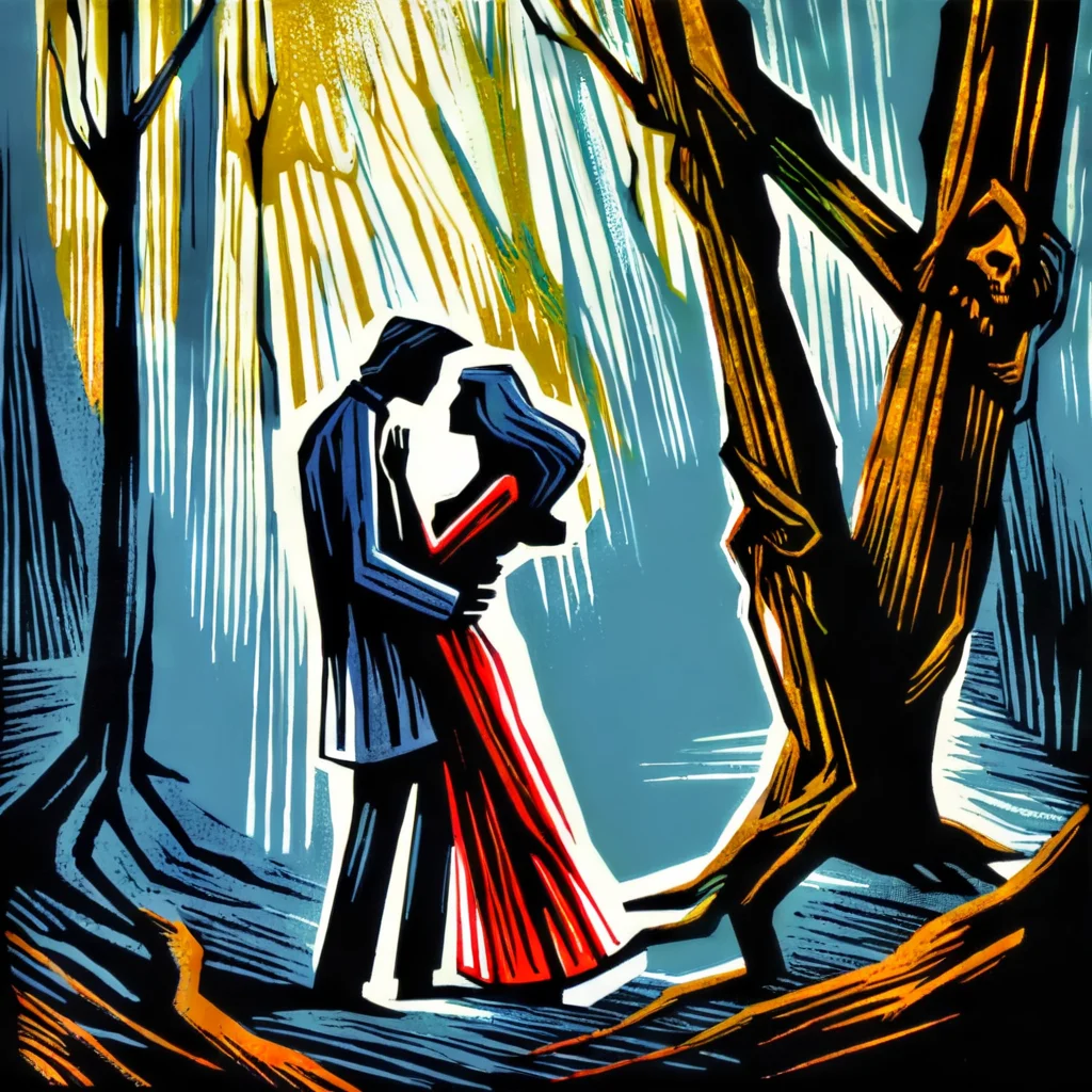 drawix7 lovers in forest, colored <lora:drawix7:1>