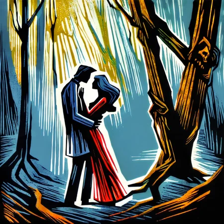 drawix7 lovers in forest, colored <lora:drawix7:1>