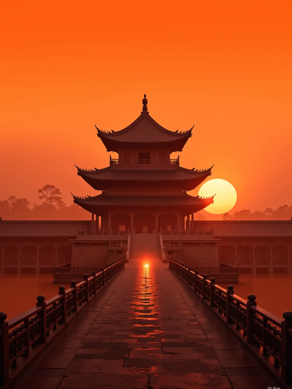 Altar and Temple Architecture: An illustrative depiction of a traditional Chinese altar or temple,a testament to China's deep-rooted cultural heritage,under the serene backdrop of a setting sun.,
The image presents a well-preserved altar or temple,a symbol of ancient Chinese architecture,standing in its full glory against the warm,golden light of the sunset. The structure,with its sweeping roof,intricate carvings,and balanced proportions,is bathed in the soft glow of the declining day,highlighting the temple's historical and spiritual significance.,
The temple's silhouette is accentuated by the sunset,creating a striking contrast between the ancient stonework and the vibrant sky. The scene evokes a sense of reverence and tranquility,encapsulating the essence of China's architectural and cultural legacy.,
This portrayal captures the timeless beauty of altar and temple architecture in China,with the sunset serving as a metaphor for the enduring spirit of Chinese tradition and the passage of time. The image conveys a deep appreciation for the artistry and craftsmanship of ancient Chinese builders,and the enduring relevance of these sacred structures in contemporary society.,