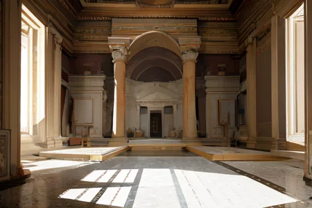 highly insanely detailed, masterpiece, top quality, best quality, highres, 4k, 8k, RAW photo, (very aesthetic, beautiful and aesthetic),
Ancient Roman Interior Design,RomInt,ancient_roman_bedroom,bed,blanket,
<lora:RomanInterior-10:0.7>,
(1girl:1.3),
1other,
,
,
,
Indian_mausoleum,
,âââ