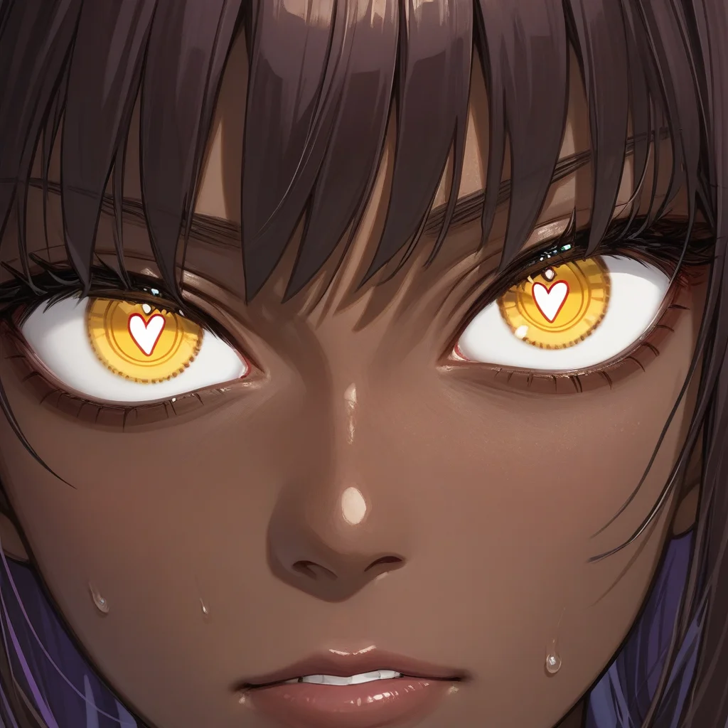 source_anime, score_9,score_8_up, score_7_up,score_6_up, (karin\(blue archive\):0.9), anime style,eyedetailxl, bettereyes, detailed_eyes, Eye Level, extreme_close-up, BREAK, 1woman, Karin, dark-skinned_female, brown skin, (yellow eyes), (heart-shaped_pupils), symbol-shaped_pupils, halo,