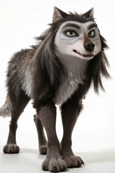 score_9, score_8_up, score_7_up, score_6_up, full view, looking at viewer, side view, feral, wolf, male, gray fur and black gray fur, green eyes, dark eyebrows, tail, solo, ((white background)) <lora:Hutch_Alpha_and_Omega_XLPony:1>