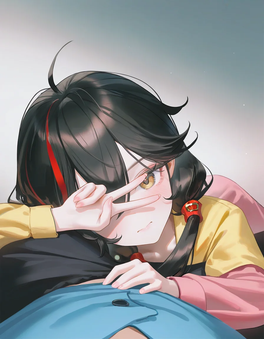 simple background,yellow pajamas,pink pajamas,blue pajamas,v,pov,
(artist:reoen:0.826446),(artist:machi:0.9),(artist:ningen_mame:0.9),(artist:sho_(sho_lwlw):0.9),(artist:rhasta:0.9),(artist:wlop:0.7),(artist:ke-ta:0.6),(fkey:0.5),(tianliang duohe fangdongye:0.5),(hiten \(hitenkei\):0.6),(artist:onineko:0.826446),bokeh,Wisadel,
<lora:changan_noob:0.6>,huanxing-changan,1girl,solo,black hair,long hair,multicolored hair,red hair,brown eyes,hair between eyes,bangs,ahoge,hair ornament,single mechanical arm,
masterpiece,best quality,very aesthetic,absurdres,